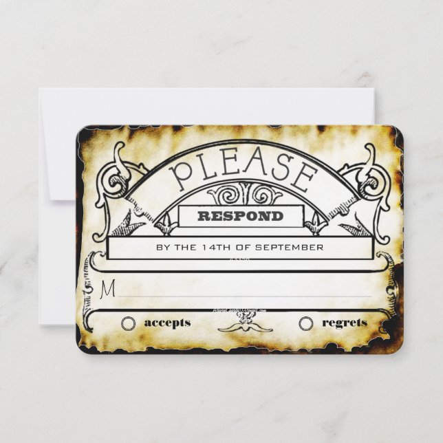 Brown Kraft Paper Mediaeval Typography Wedding RSV RSVP Card (Front)