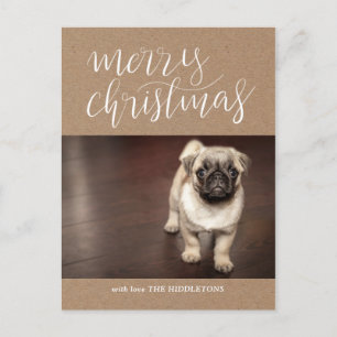 Brown Kraft Paper Merry Christmas Script   Photo Holiday Postcard