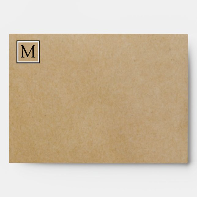 Brown Kraft Paper Monogram with B&W Buffalo Check Envelope (Front)