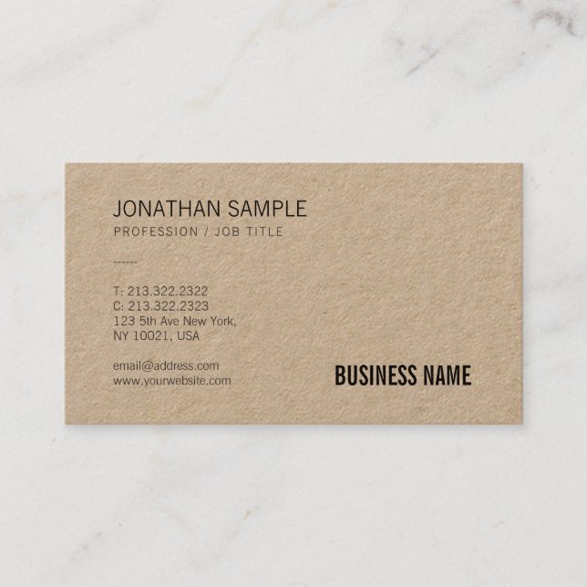 Brown Kraft Paper Professional Modern Plain Luxury Business Card (Front)