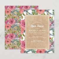 Brown Kraft Pink Boho Floral Graduation Open House