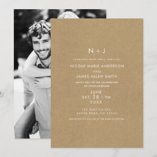 Brown Kraft Rustic Minimal Modern Photo Wedding Invitation