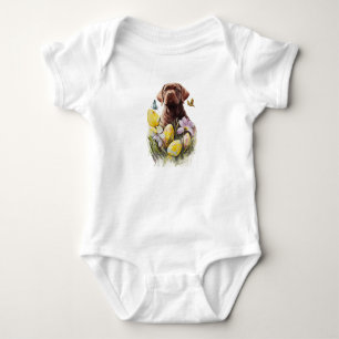 Brown Lab Puppy Dog with Flowers Baby Bodysuit