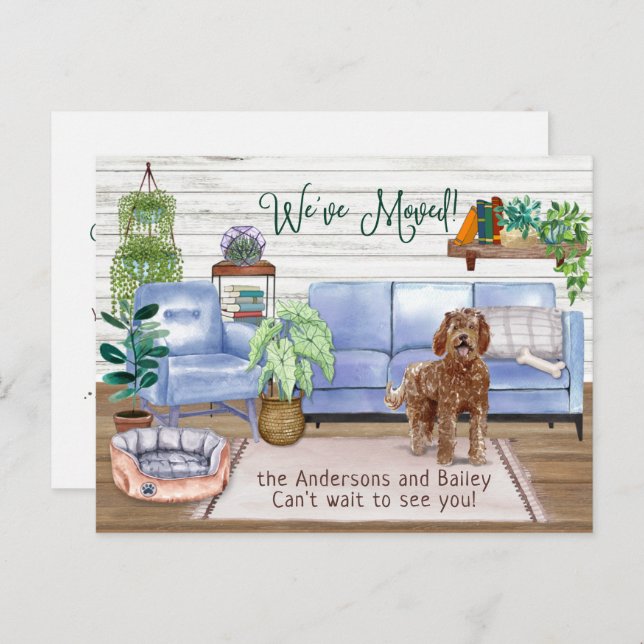 Brown Labradoodle Cosy New Home Moving    Announcement Postcard (Front/Back)