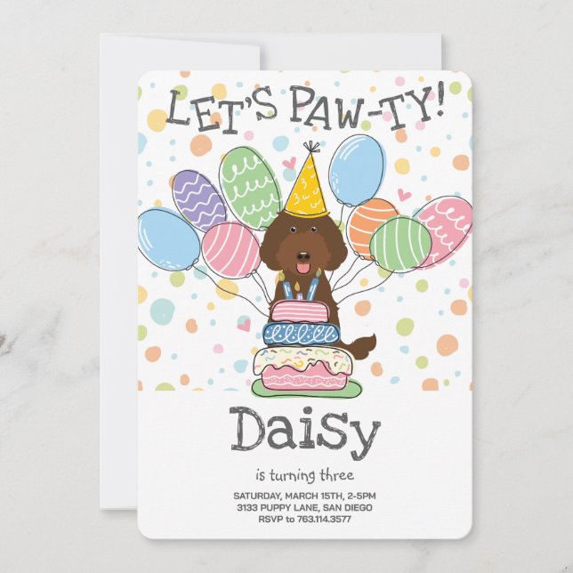 Brown Labradoodle Dog Birthday Party Invitation (Front)