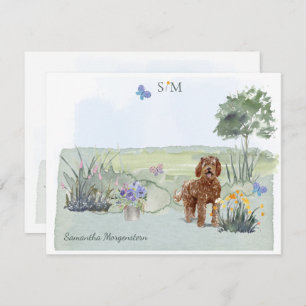 Brown Labradoodle Dog Butterfly Monogram & Name  Card