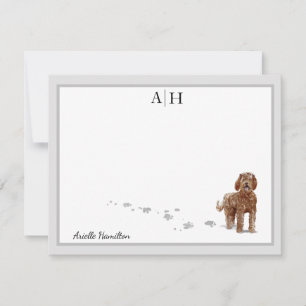 Brown Labradoodle Dog Grey Border Monogram Custom Card
