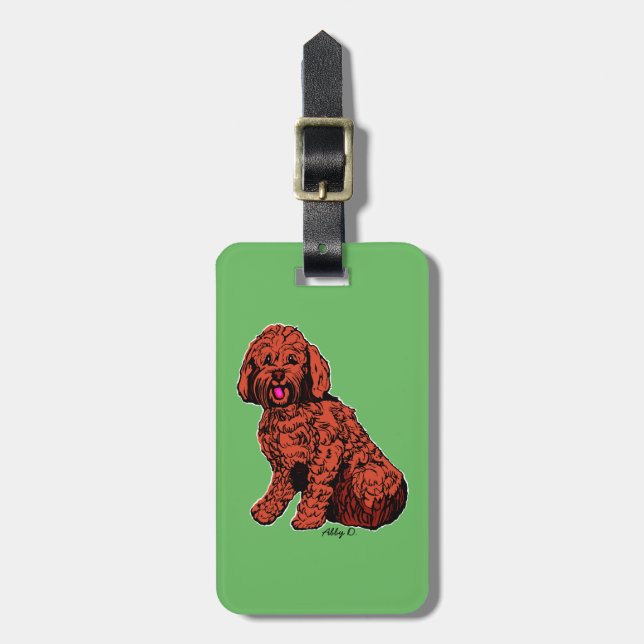 Brown Labradoodle Green Luggage Tag (Front Vertical)