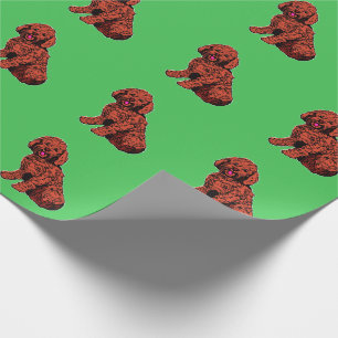 Brown Labradoodle Pattern Green Wrapping Paper