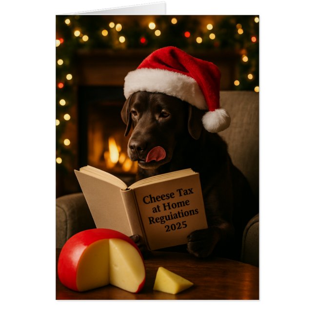 Brown labrador  'Cheese Tax' Christmas card (Front)