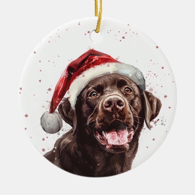Brown Labrador Dog Christmas Personalized Ceramic Tree Decoration (Front)