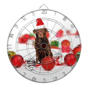 Brown Labrador Dog Christmas w Gifts Santa Hat Dartboard