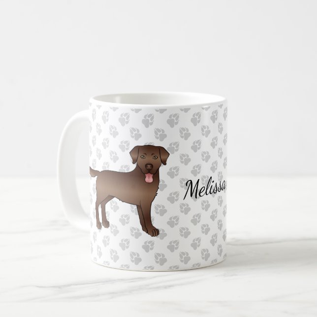 Brown Labrador Retriever Cartoon Dog & Name Coffee Mug (Front Left)