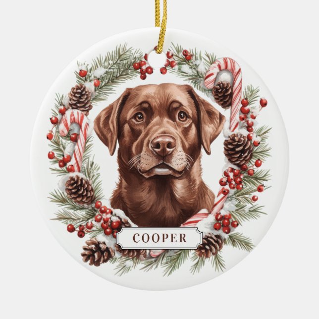 Brown Labrador Retriever Ceramic Circle Ornament (Front)