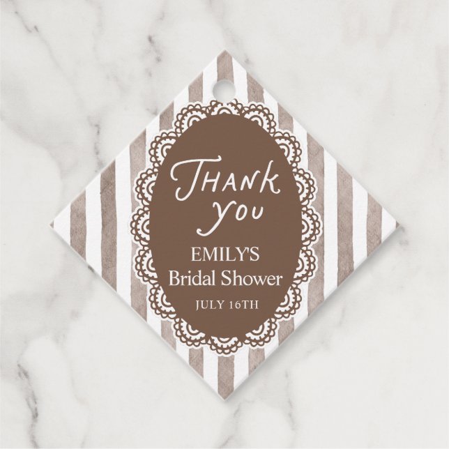 Brown Lace Bridal Shower Favour Tags (Front)