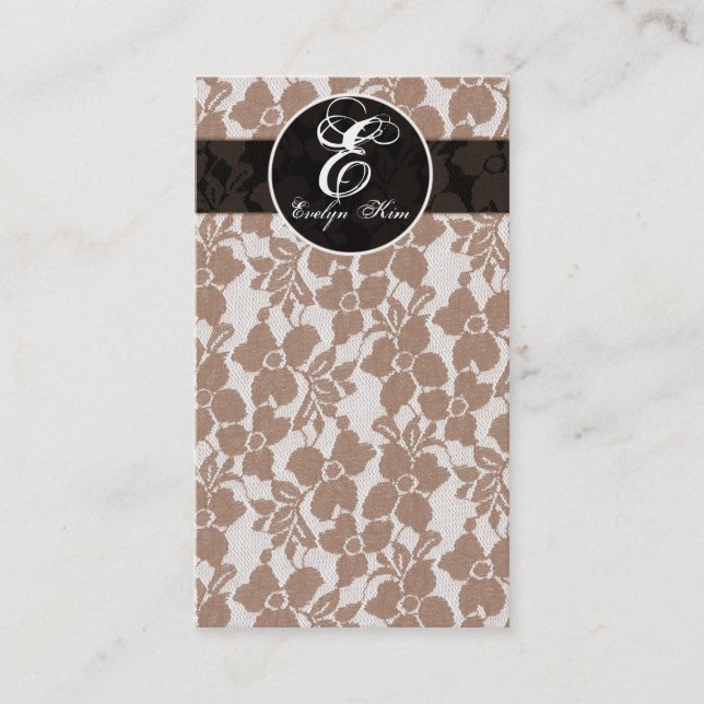 brown lace cutomize your monogram business card (Front)