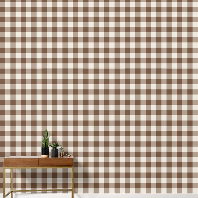 Brown Large Chequered Gingham Wallpaper (Hallway)