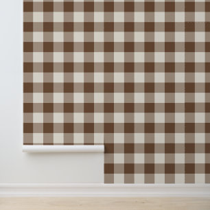 Brown Large Chequered Gingham Wallpaper