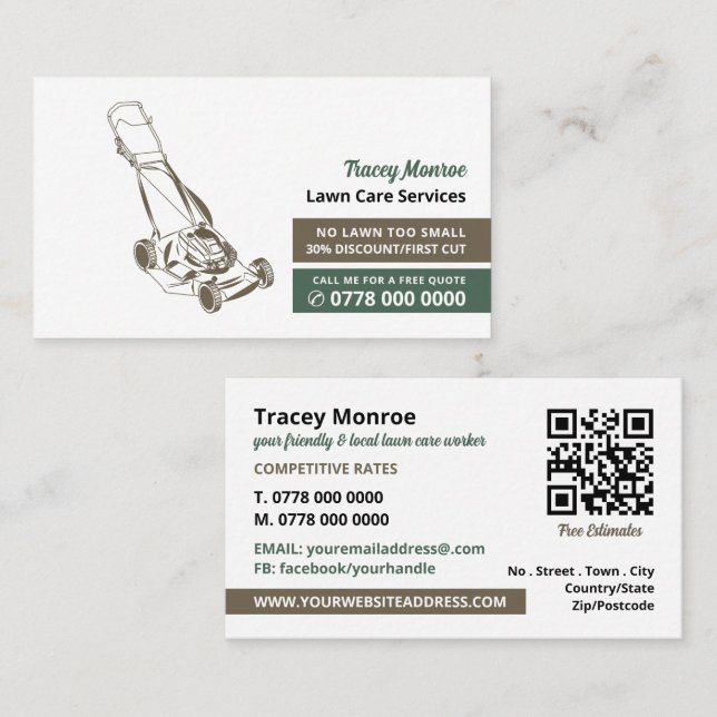 Brown Lawn-Mower, Lawn Care Services Business Card (Front/Back)