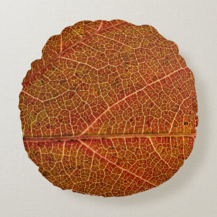 Brown leaf in close up photography round cushion