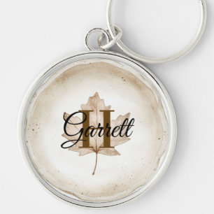 Brown Leaf Monogram Name Key Ring