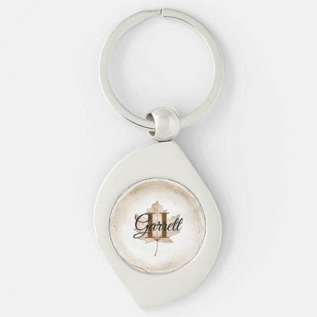 Brown Leaf Monogram Name Key Ring (Front)