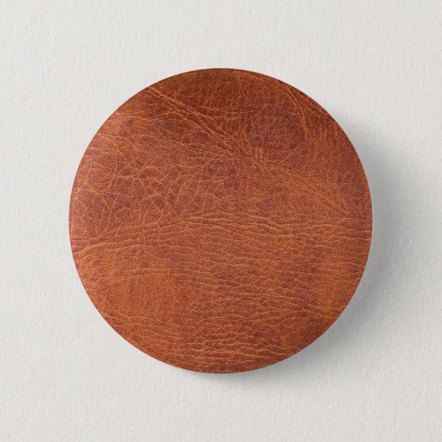 Brown leather 6 cm round badge (Front)