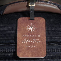  Brown Leather Adventure Begins Personalised Luggage Tag