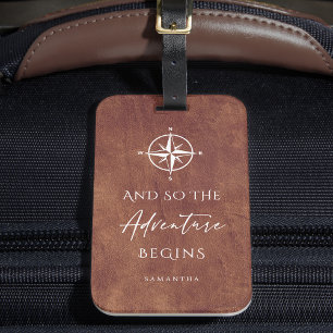  Brown Leather Adventure Begins Personalised Luggage Tag