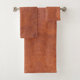 Brown leather bath towel set