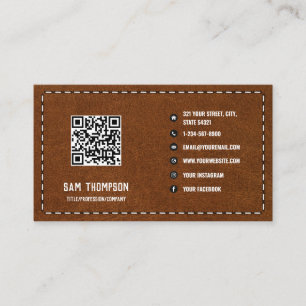 Brown Leather Business QR Code Social Media Business Card