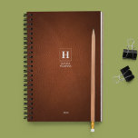 Brown Leather Classic Monogram 202x Weekly Planner<br><div class="desc">Simple personal weekly planner featuring a classic monogram in a square border over a leather texture image cover. Stately modern serif typography. Simple elegant layout. Personalizable monogram,  name and year. Planner includes monthly overviews and weekly planning sheets.</div>