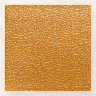 Brown Leather, Closeup Texture Background. Glass Coaster