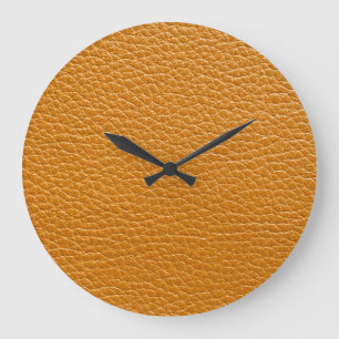 Brown Leather, Closeup Texture Background. Large Clock