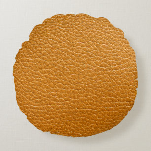 Brown Leather, Closeup Texture Background. Round Cushion