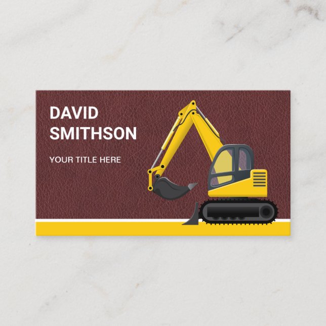 Brown Leather Construction Bulldozer Excavator Business Card (Front)