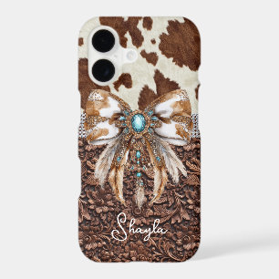 Brown Leather Cowhide Jewelled Bow Monogrammed