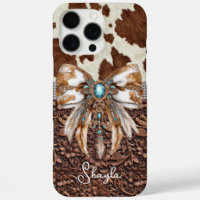 Brown Leather Cowhide Jewelled Bow Monogrammed