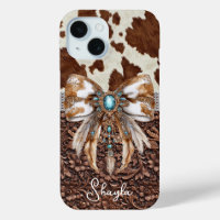 Brown Leather Cowhide Jewelled Bow Monogrammed