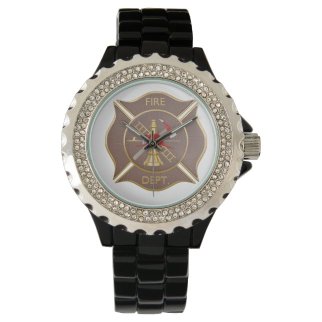 Brown leather cross firefighting symbol watch (Front)