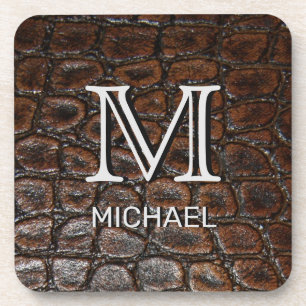 Brown Leather Custom Monogrammed and Named Coaster