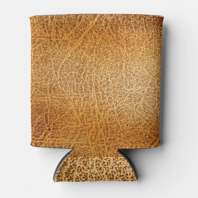 Brown Leather: Detailed Texture Closeup Can Cooler (Front)