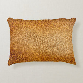 Brown Leather: Detailed Texture Closeup Decorative Cushion