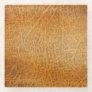Brown Leather: Detailed Texture Closeup Glass Coaster