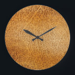 Brown Leather: Detailed Texture Closeup Large Clock<br><div class="desc">Closeup of brown leather texture. Brown leather, texture rich and warm. Artistry of nature, touch of luxury. Closeup view of tactile elegance. Elegant brown leather's tactile delight. Texture for a touch of sophistication. texture, leather, background, skin, fabric, pattern, abstract, decor, fashion, nature, vintage, animal, retro, grunge, luxury, old, industry, modern,...</div>