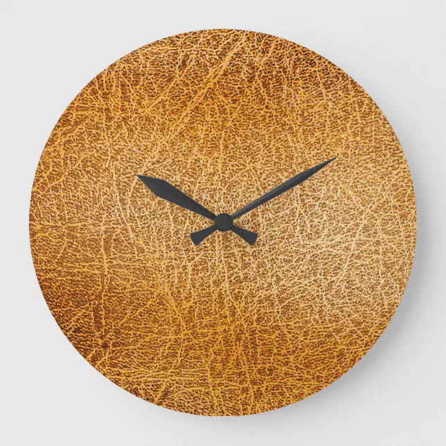 Custom Clock Texture Brown Leather: Detailed Texture Closeup Large Clock | Zazzle
