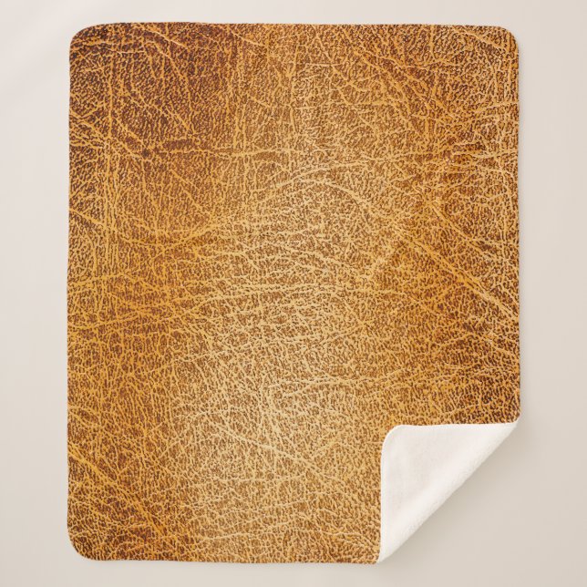 Brown Leather: Detailed Texture Closeup Sherpa Blanket (Front)