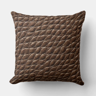 Brown leather effect pattern cushion