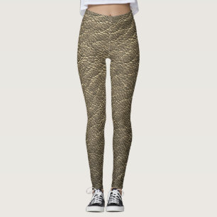 Brown Leather Faux Texture Pattern Yoga Pants