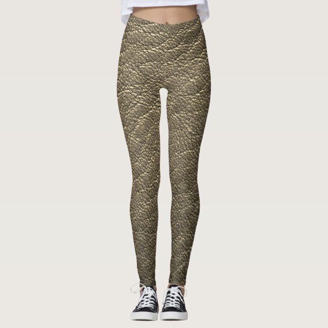 Brown Leather Faux Texture Pattern Yoga Pants  (Front)